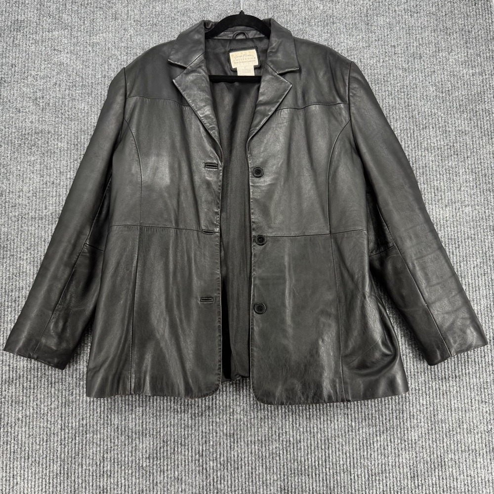 Womens Lambskin Leather Jacket Black Minimalist‎ Blazer Coat XL Soft Vintage